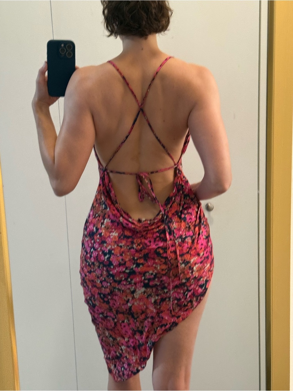Amanda Uprichard Pink Floral Asymmetrical Slip Dress